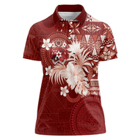 Tonga Ngatu Motifs Women Polo Shirt With Coat Of Arms Red LT05 Female Red - Polynesian Pride