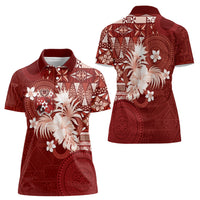 Tonga Ngatu Motifs Women Polo Shirt With Coat Of Arms Red LT05 - Polynesian Pride