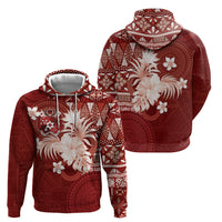 Tonga Ngatu Motifs Zip Hoodie With Coat Of Arms Red