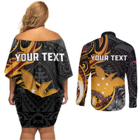 Personalised Papua New Guinea Couples Matching Off Shoulder Short Dress and Long Sleeve Button Shirt Happy 50th Independence Anniversary LT05 - Polynesian Pride