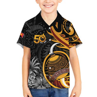 Personalised Papua New Guinea Family Matching Off Shoulder Maxi Dress and Hawaiian Shirt Happy 50th Independence Anniversary LT05 Son's Shirt Black - Polynesian Pride