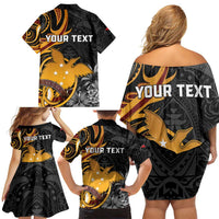 Personalised Papua New Guinea Family Matching Off Shoulder Short Dress and Hawaiian Shirt Happy 50th Independence Anniversary LT05 - Polynesian Pride