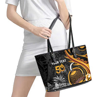 Personalised Papua New Guinea Leather Tote Bag Happy 50th Independence Anniversary - Polynesian Pride