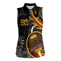 Personalised Papua New Guinea Women Sleeveless Polo Shirt Happy 50th Independence Anniversary LT05 Female Black - Polynesian Pride