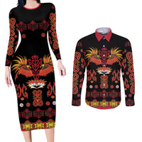 Papua Batik Motif Couples Matching Long Sleeve Bodycon Dress and Long Sleeve Button Shirt Papua Spirit Black Version LT05 Black - Polynesian Pride