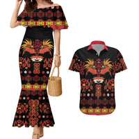 Papua Batik Motif Couples Matching Mermaid Dress and Hawaiian Shirt Papua Spirit Black Version LT05 Black - Polynesian Pride
