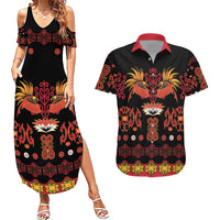 Papua Batik Motif Couples Matching Summer Maxi Dress and Hawaiian Shirt Papua Spirit Black Version LT05 Black - Polynesian Pride