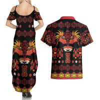Papua Batik Motif Couples Matching Summer Maxi Dress and Hawaiian Shirt Papua Spirit Black Version LT05 - Polynesian Pride