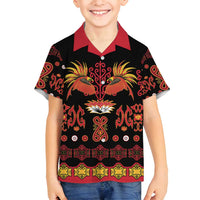 Papua Batik Motif Family Matching Off Shoulder Short Dress and Hawaiian Shirt Papua Spirit Black Version LT05 Son's Shirt Black - Polynesian Pride