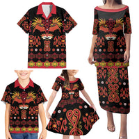 Papua Batik Motif Family Matching Puletasi and Hawaiian Shirt Papua Spirit Black Version LT05 - Polynesian Pride