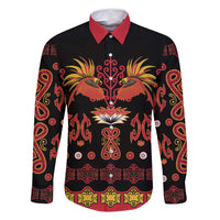 Papua Batik Motif Family Matching Summer Maxi Dress and Hawaiian Shirt Papua Spirit Black Version LT05 Dad's Shirt - Long Sleeve Black - Polynesian Pride