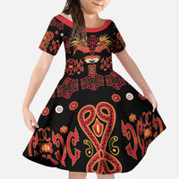 Papua Batik Motif Family Matching Tank Maxi Dress and Hawaiian Shirt Papua Spirit Black Version LT05 Daughter's Dress Black - Polynesian Pride
