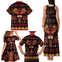 Papua Batik Motif Family Matching Tank Maxi Dress and Hawaiian Shirt Papua Spirit Black Version LT05 - Polynesian Pride
