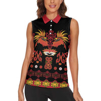Papua Batik Motif Women Sleeveless Polo Shirt Papua Spirit Black Version LT05 - Polynesian Pride