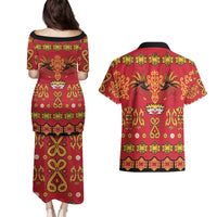 Papua Batik Motif Couples Matching Puletasi and Hawaiian Shirt Papua Spirit Red Version LT05 - Polynesian Pride