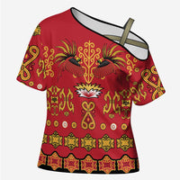 Papua Batik Motif Cross Shoulder Shirt Papua Spirit Red Version - Polynesian Pride
