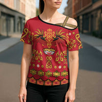 Papua Batik Motif Cross Shoulder Shirt Papua Spirit Red Version - Polynesian Pride