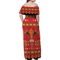 Papua Batik Motif Family Matching Off Shoulder Maxi Dress and Hawaiian Shirt Papua Spirit Red Version LT05 - Polynesian Pride