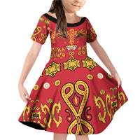 Papua Batik Motif Family Matching Off Shoulder Short Dress and Hawaiian Shirt Papua Spirit Red Version LT05 Daughter's Dress Red - Polynesian Pride