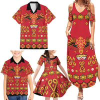 Papua Batik Motif Family Matching Summer Maxi Dress and Hawaiian Shirt Papua Spirit Red Version LT05 - Polynesian Pride