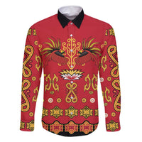 Papua Batik Motif Family Matching Tank Maxi Dress and Hawaiian Shirt Papua Spirit Red Version LT05 Dad's Shirt - Long Sleeve Red - Polynesian Pride