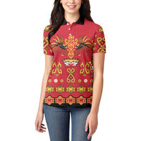 Papua Batik Motif Women Polo Shirt Papua Spirit Red Version - Polynesian Pride