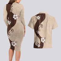 Polynesia Hibiscus Couples Matching Long Sleeve Bodycon Dress and Hawaiian Shirt Cameo Curve Motif LT05 - Polynesian Pride
