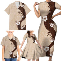 Polynesia Hibiscus Family Matching Short Sleeve Bodycon Dress and Hawaiian Shirt Cameo Curve Motif LT05 - Polynesian Pride