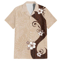 Polynesia Hibiscus Family Matching Short Sleeve Bodycon Dress and Hawaiian Shirt Cameo Curve Motif LT05 Dad's Shirt - Short Sleeve Beige - Polynesian Pride