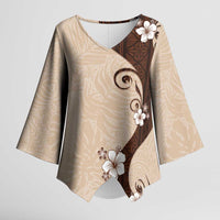 Polynesia Hibiscus Kimono Sleeve Blouse Cameo Curve Motif - Polynesian Pride