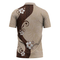 Polynesia Hibiscus Zipper Polo Shirt Cameo Curve Motif - Polynesian Pride