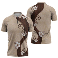 Polynesia Hibiscus Zipper Polo Shirt Cameo Curve Motif - Polynesian Pride