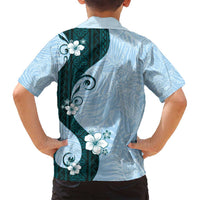 Polynesia Hibiscus Family Matching Off Shoulder Short Dress and Hawaiian Shirt Sky Blue Curve Motif LT05 - Polynesian Pride