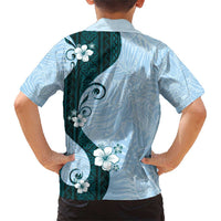 Polynesia Hibiscus Family Matching Short Sleeve Bodycon Dress and Hawaiian Shirt Sky Blue Curve Motif LT05 - Polynesian Pride