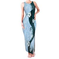 Polynesia Hibiscus Family Matching Tank Maxi Dress and Hawaiian Shirt Sky Blue Curve Motif LT05 Mom's Dress Blue - Polynesian Pride