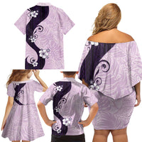 Polynesia Hibiscus Family Matching Off Shoulder Short Dress and Hawaiian Shirt Thistle Curve Motif LT05 - Polynesian Pride