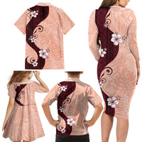 Polynesia Hibiscus Family Matching Long Sleeve Bodycon Dress and Hawaiian Shirt Rose Bud Curve Motif LT05 - Polynesian Pride