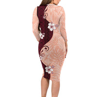Polynesia Hibiscus Family Matching Long Sleeve Bodycon Dress and Hawaiian Shirt Rose Bud Curve Motif LT05 - Polynesian Pride