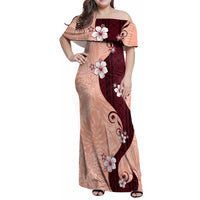 Polynesia Hibiscus Family Matching Off Shoulder Maxi Dress and Hawaiian Shirt Rose Bud Curve Motif LT05 Mom's Dress Red - Polynesian Pride
