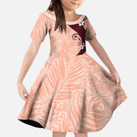 Polynesia Hibiscus Family Matching Tank Maxi Dress and Hawaiian Shirt Rose Bud Curve Motif LT05 Daughter's Dress Red - Polynesian Pride