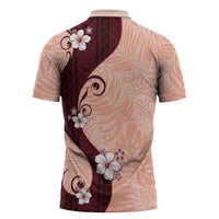 Polynesia Hibiscus Zipper Polo Shirt Rose Bud Curve Motif - Polynesian Pride