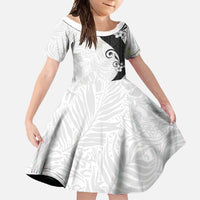 Polynesia Hibiscus Family Matching Long Sleeve Bodycon Dress and Hawaiian Shirt White Curve Motif LT05 Daughter's Dress White - Polynesian Pride