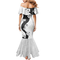 Polynesia Hibiscus Family Matching Mermaid Dress and Hawaiian Shirt White Curve Motif LT05 - Polynesian Pride