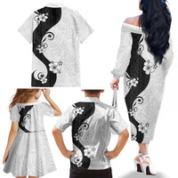 Polynesia Hibiscus Family Matching Off The Shoulder Long Sleeve Dress and Hawaiian Shirt White Curve Motif LT05 - Polynesian Pride