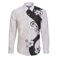 Polynesia Hibiscus Family Matching Off The Shoulder Long Sleeve Dress and Hawaiian Shirt White Curve Motif LT05 Dad's Shirt - Long Sleeve White - Polynesian Pride