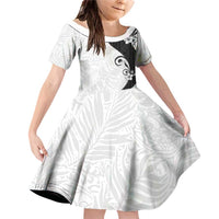 Polynesia Hibiscus Family Matching Off Shoulder Short Dress and Hawaiian Shirt White Curve Motif LT05 Daughter's Dress White - Polynesian Pride