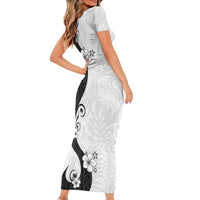 Polynesia Hibiscus Family Matching Short Sleeve Bodycon Dress and Hawaiian Shirt White Curve Motif LT05 - Polynesian Pride