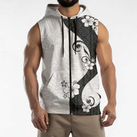 Polynesia Hibiscus Sleeveless Zip Hoodie White Curve Motif - Polynesian Pride