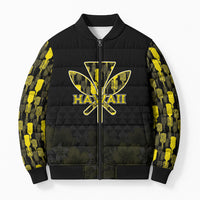Personalised Aloha Hawaii Kahili Bomber Puffer Jacket Kanaka Maoli With Kakau Pattern LT05 Unisex Black - Polynesian Pride