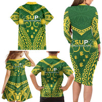 Samoa SUP Family Matching Long Sleeve Bodycon Dress and Hawaiian Shirt Samoan Coat Of Arms LT05 - Polynesian Pride
